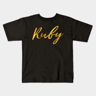 Ruby Name Hand Lettering in Faux Gold Letters Kids T-Shirt